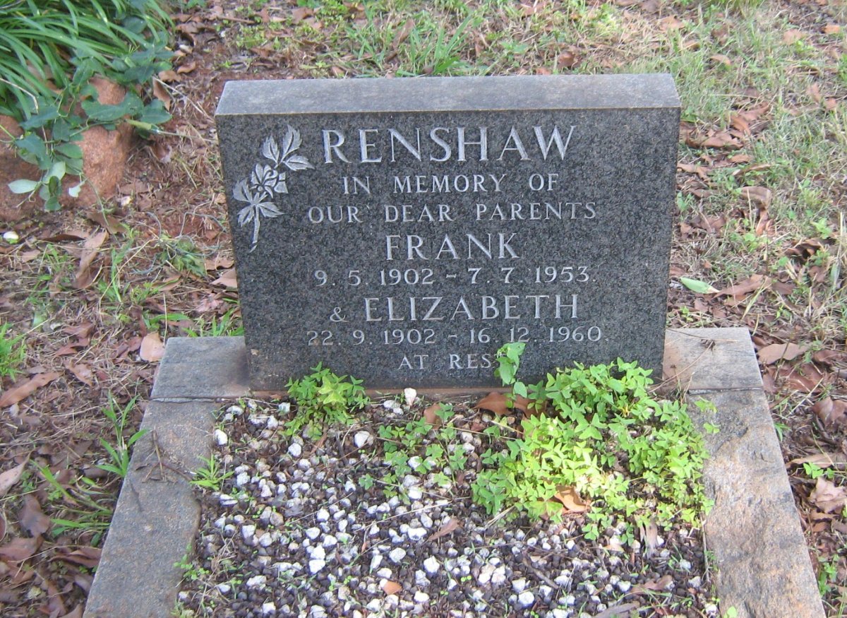RENSHAW Frank 1902-1953 &amp; Elizabeth 1902-1960