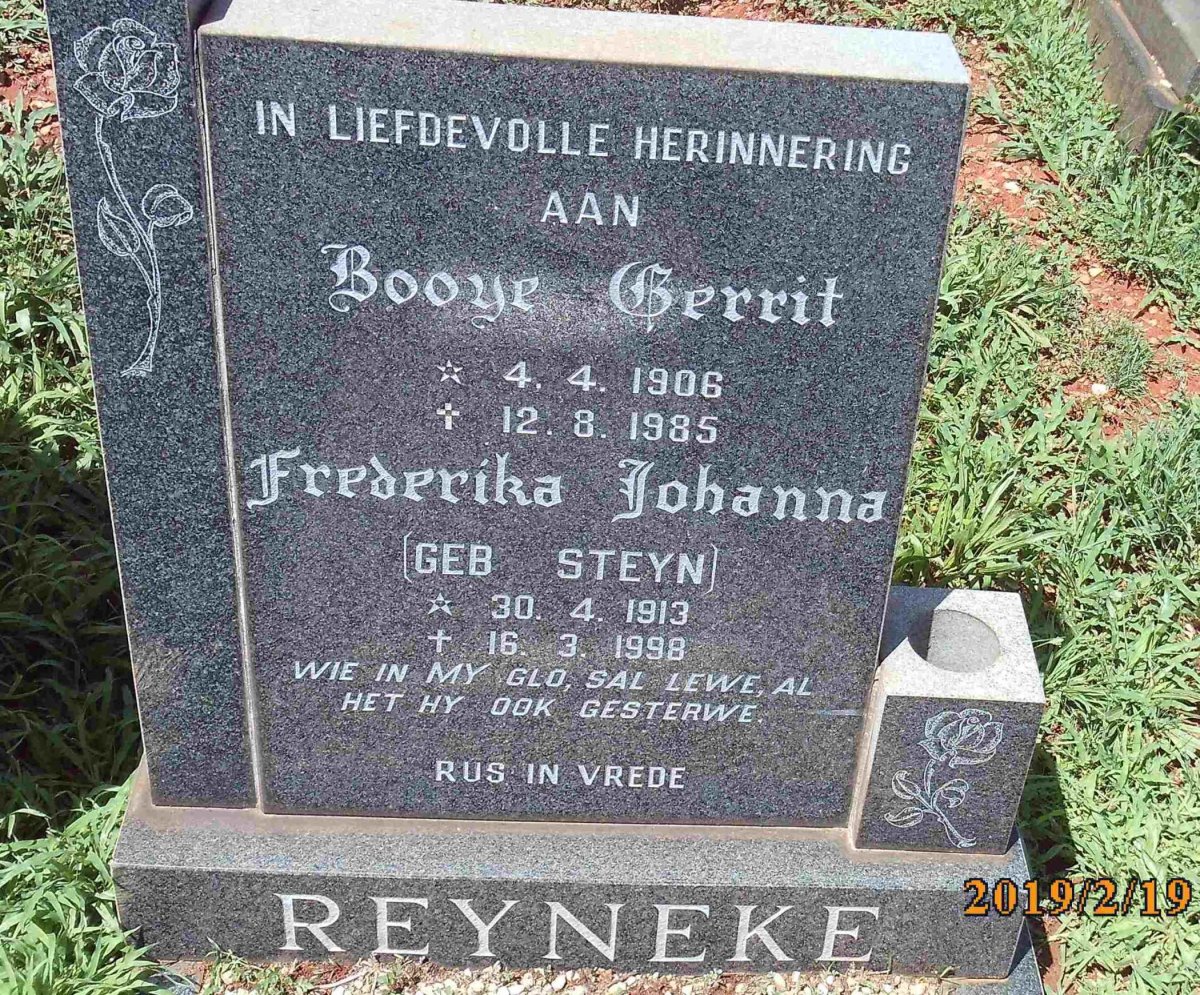 REYNEKE Booye Gerrit 1906-1985 &amp; Frederika Johanna STEYN 1913-1998