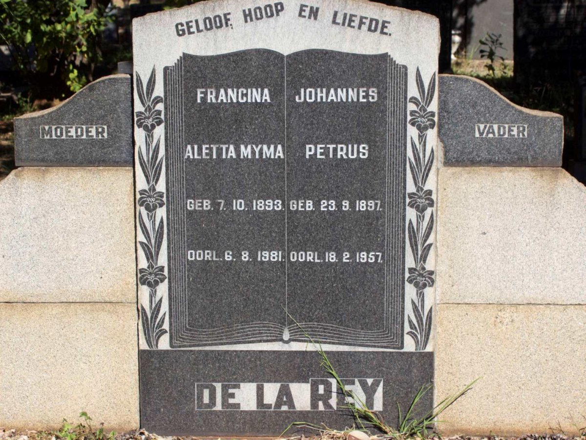 REY Johannes Petrus, de la 1897-1957 &amp; Francina Aletta Myma 1893-1981