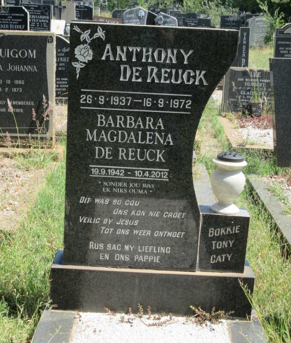 REUCK Anthony, de 1937-1972 &amp; Barbara Magdalena 1942-2012