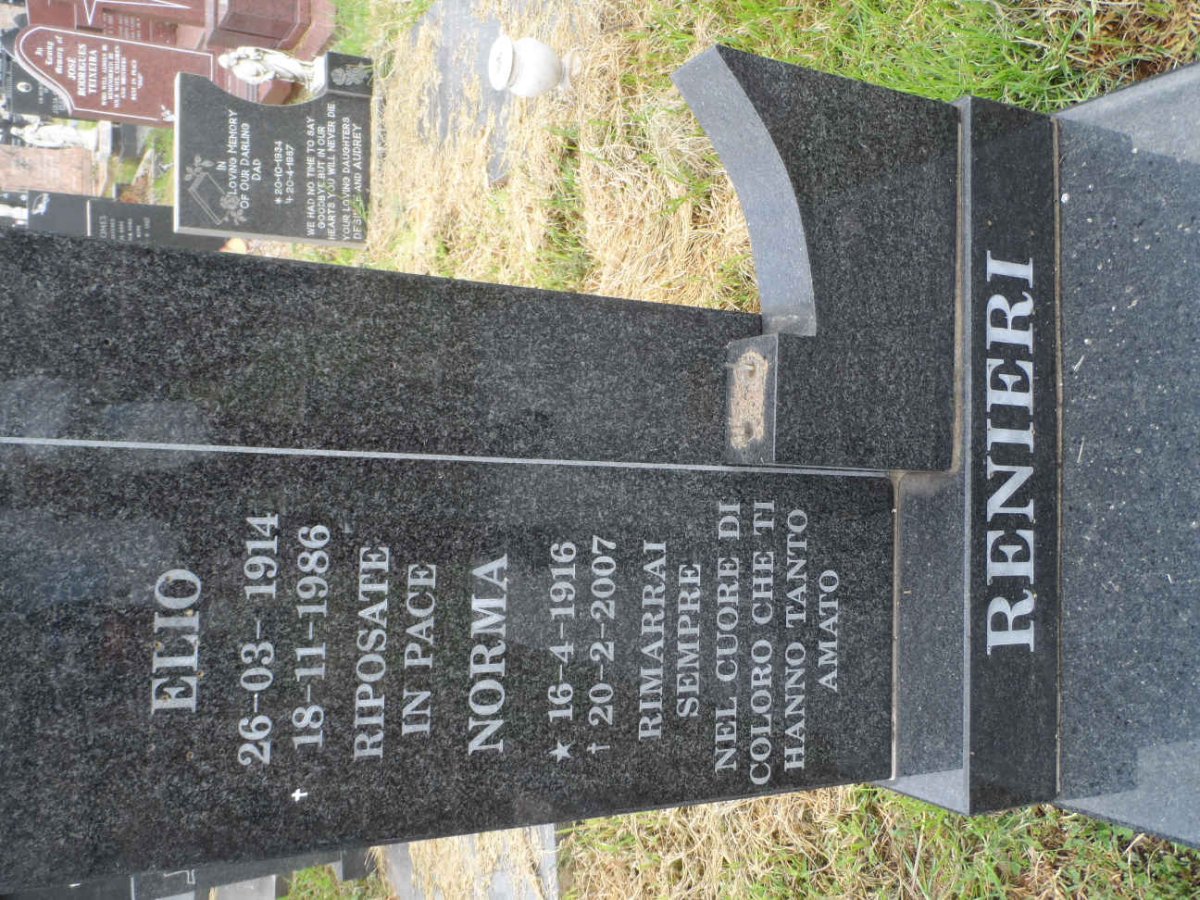 RENIERI Elio 1914-1986 &amp; Norma 1916-2007