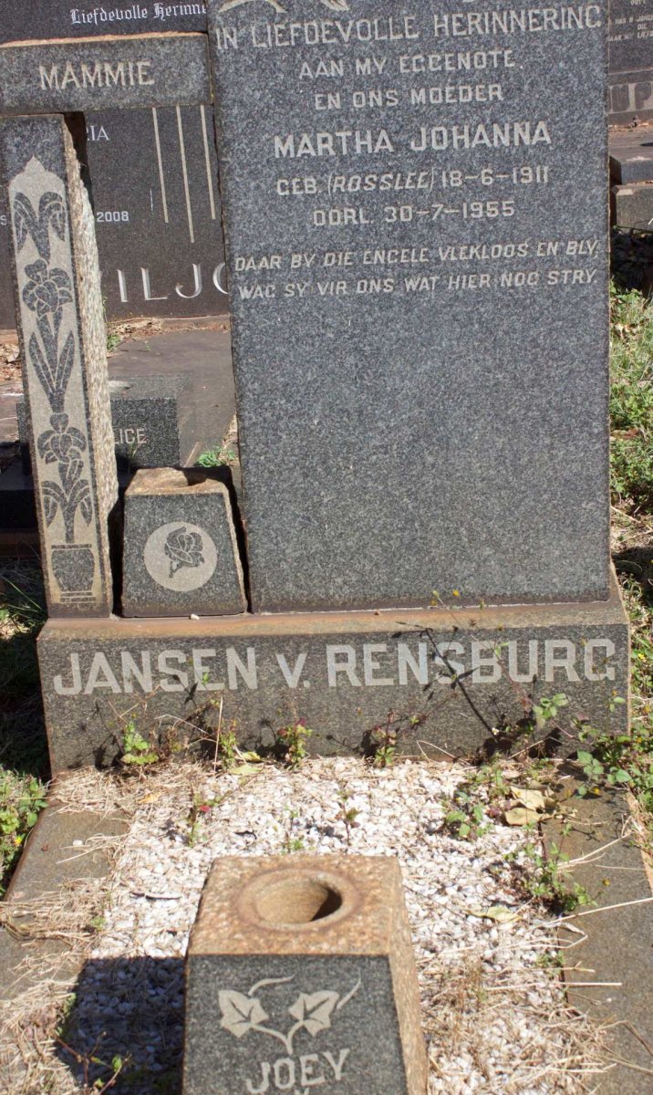 RENSBURG Martha Johanna, Jansen v. nee ROSSLEE 1911-1955