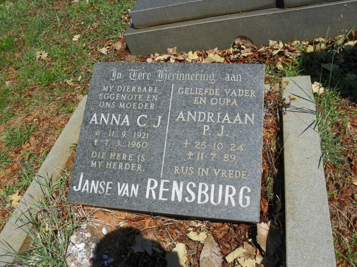 RENSBURG Andriaan P.J., Janse van 1924-1989 &amp; Anna C.J. 1921-1960