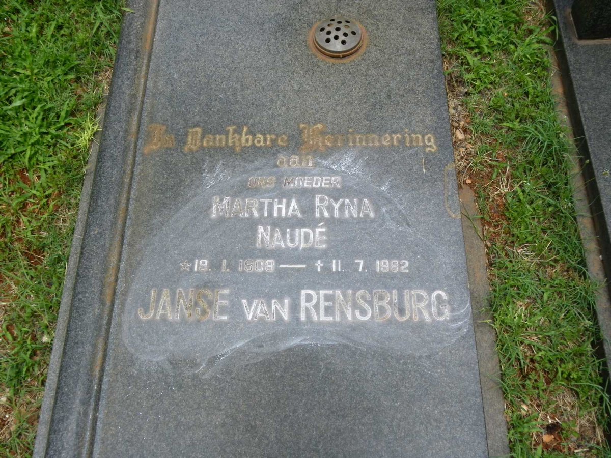 RENSBURG Martha Ryna, Janse van nee NAUDÉ 1908-1982
