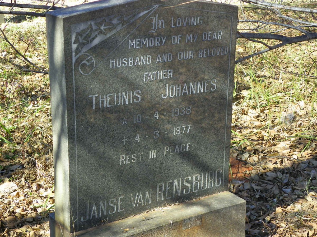 RENSBURG Theunis Johannes, Janse van 1938-1977