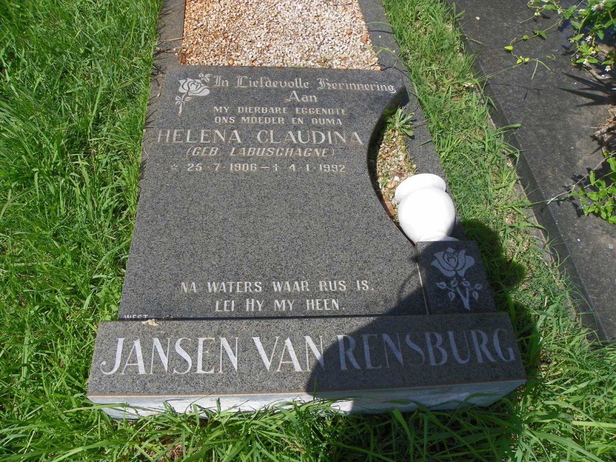 RENSBURG Helena Claudina, Jansen van nee LABUSCHAGNE 1906-1992