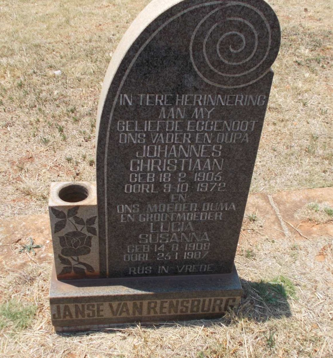 RENSBURG Johannes Christiaan, Janse van 1905-1972 &amp; Lucia Susanna 1908-1987