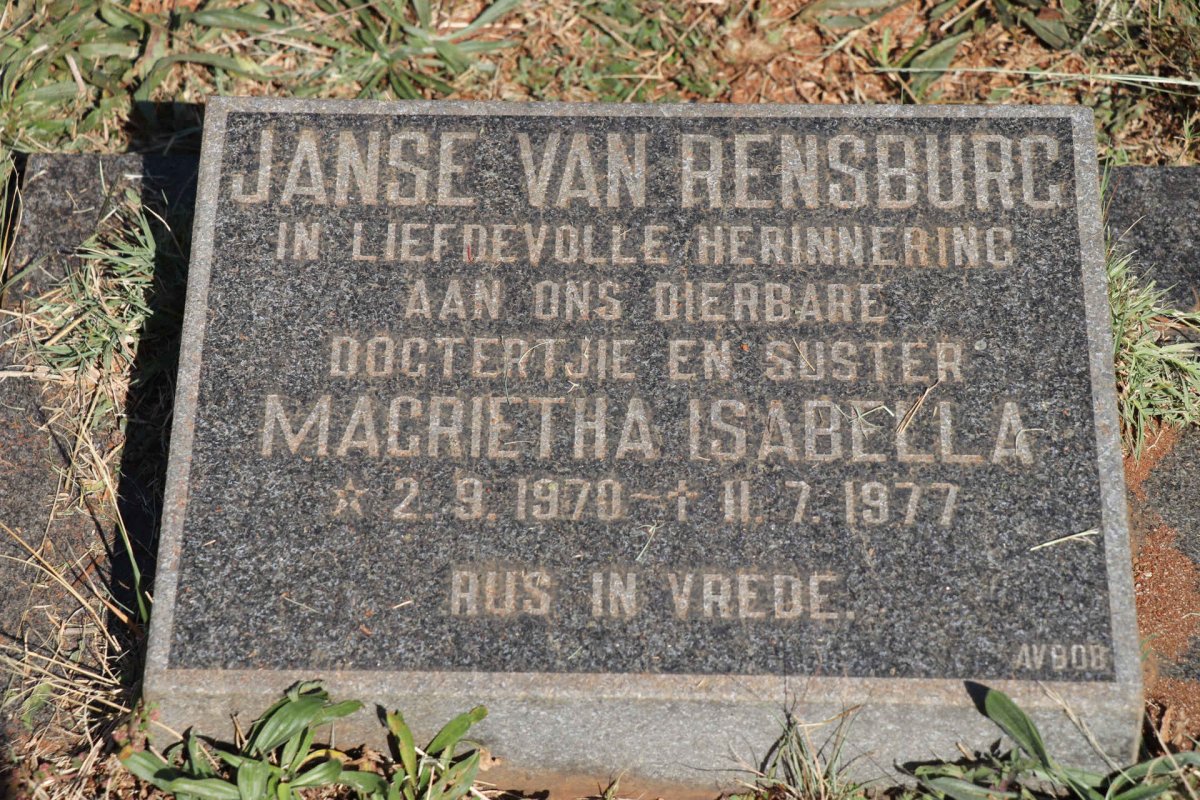 RENSBURG Magrietha Isabella, Janse van 1970-1977