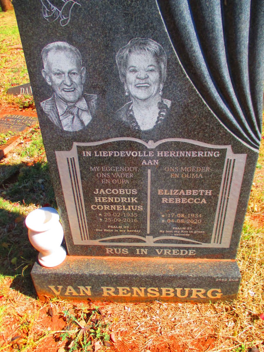 RENSBURG Jacobus Hendrik Cornelius, van 1935-2016 &amp; Elizabeth Rebecca 1934-2020