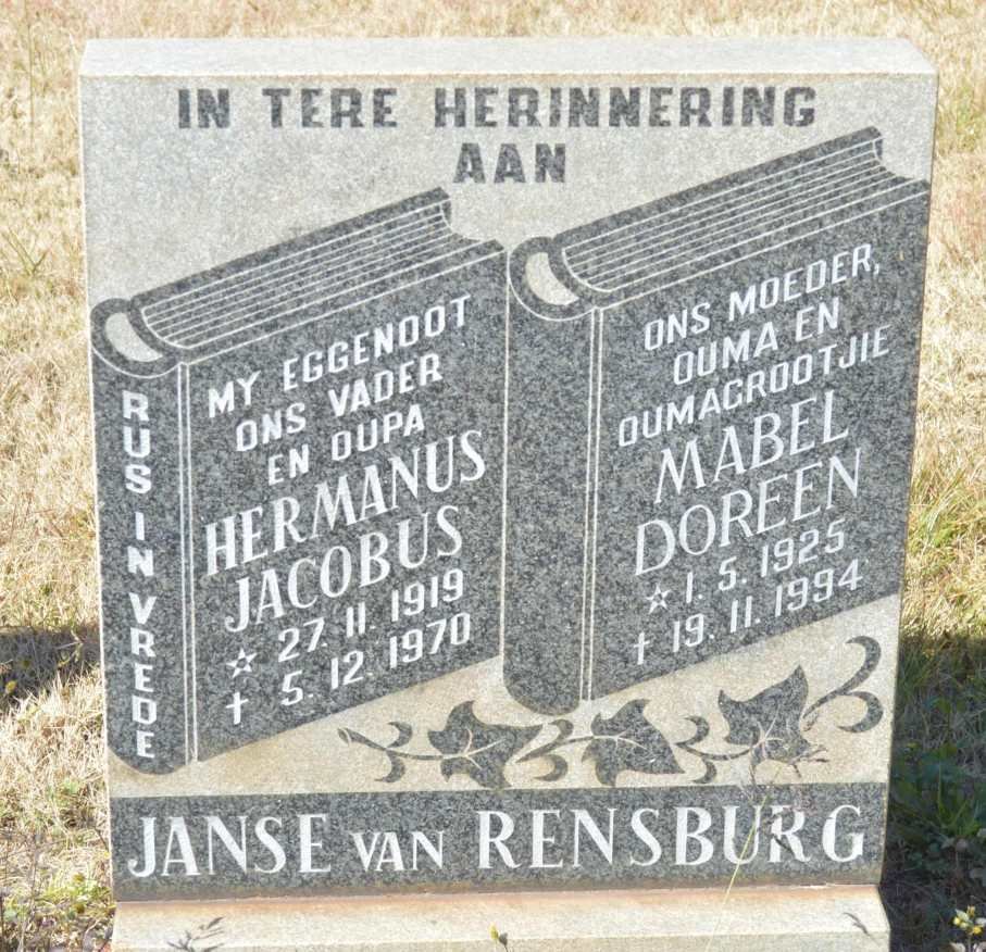 RENSBURG Hermanus Jacobus, Janse van 1919-1970 &amp; Mabel Doreen 1925-1994