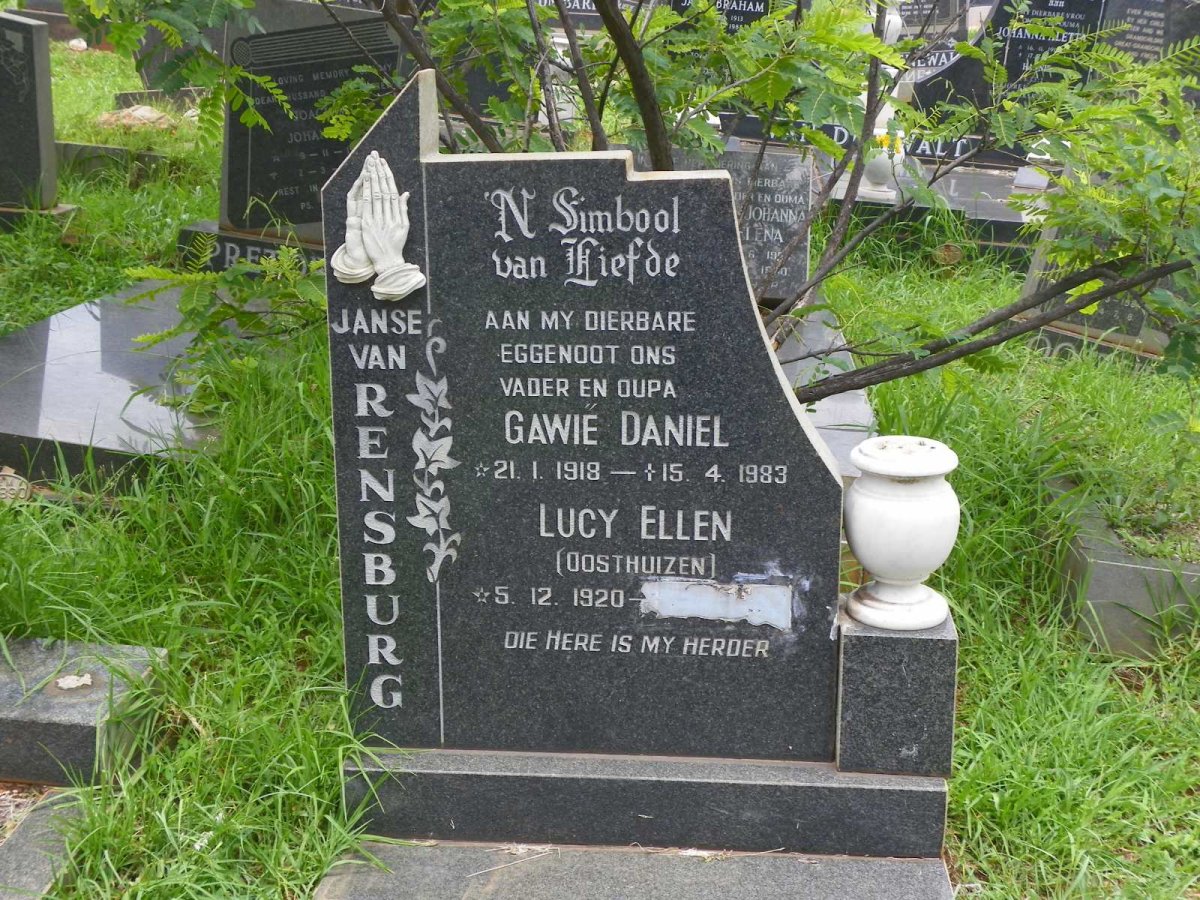 RENSBURG Gawie Daniel, Janse van 1918-1983 &amp; Lucy Ellen OOSTHUIZEN 1920-?