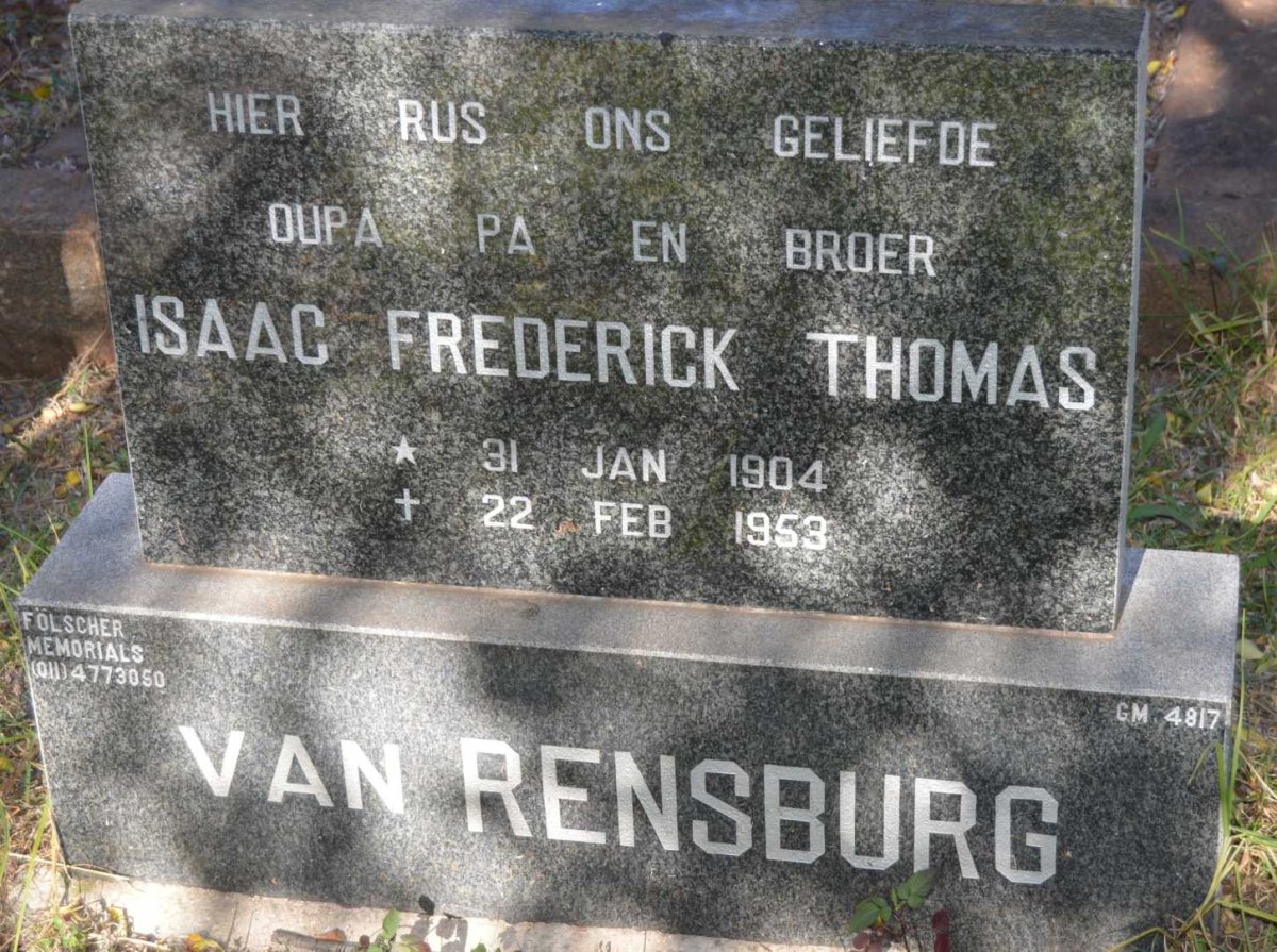 RENSBURG Isaac Frederick Thomas, van 1904-1953