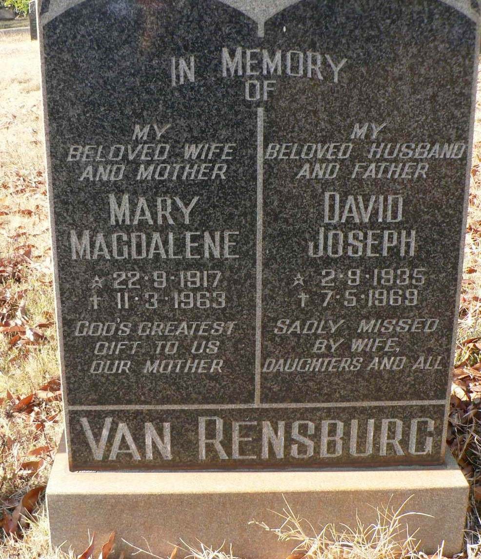 RENSBURG David Joseph, van 1935-1969 :: VAN RENSBURG Mary Magdalene 1917-1963