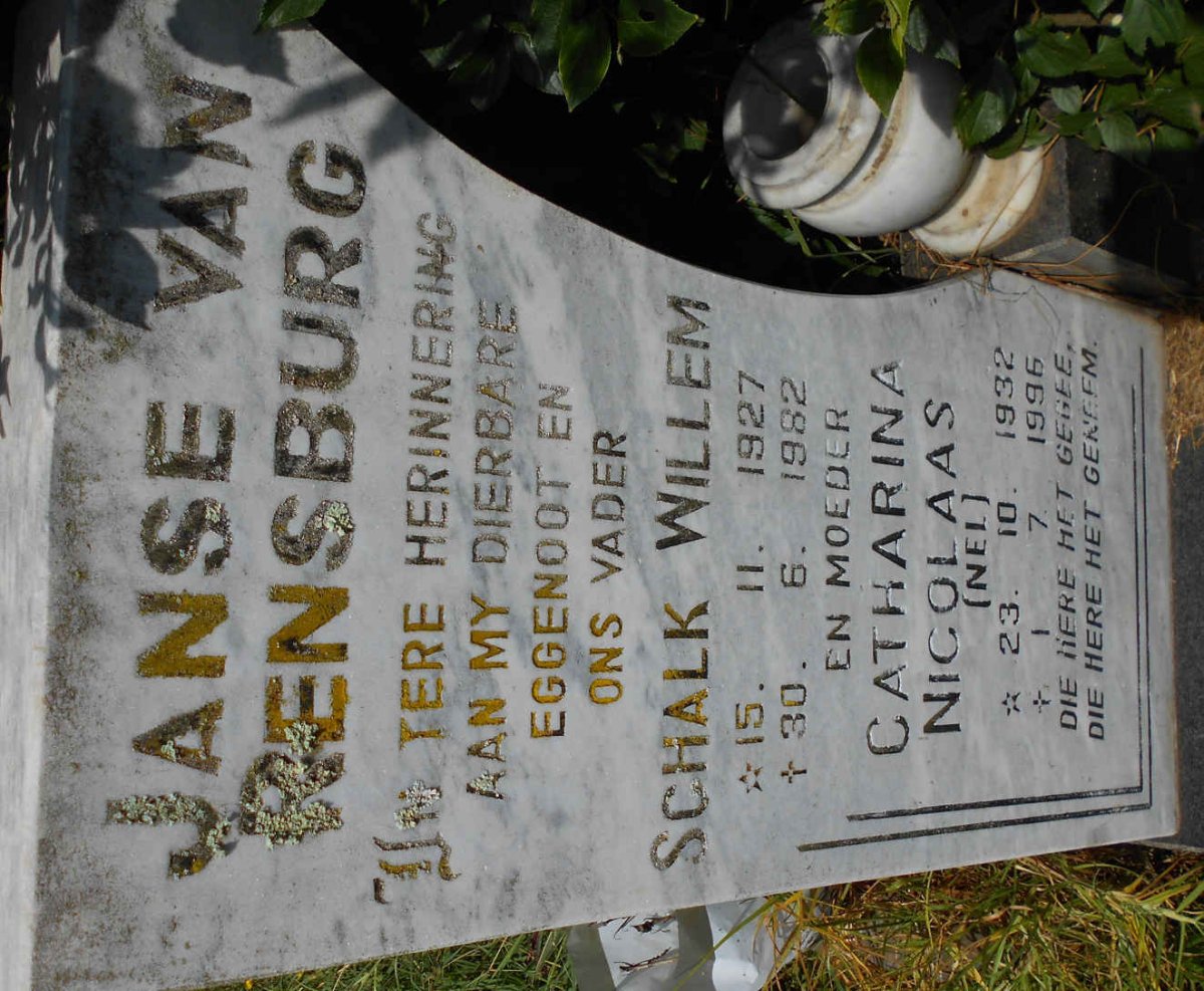 RENSBURG Schalk Willem, Janse van 1927-1982 &amp; Catharina Nicolaas NEL 1932-1996
