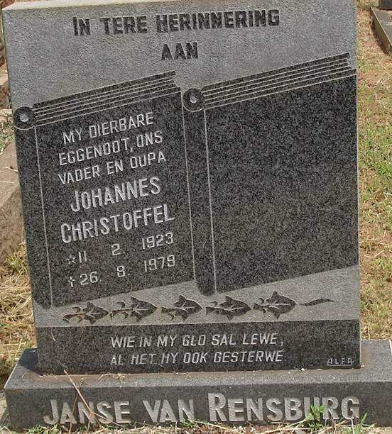 RENSBURG Johannes Christoffel, Janse van 1923-1979