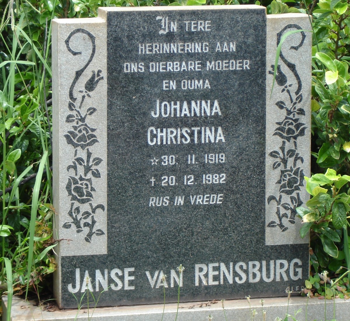 RENSBURG Johanna Christina, Janse van 1919-1982