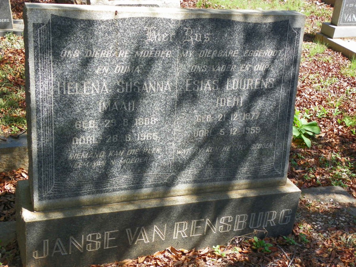 RENSBURG Esias Lourens, Janse van 1877-1959 &amp; Helena Susanna 1888-1965