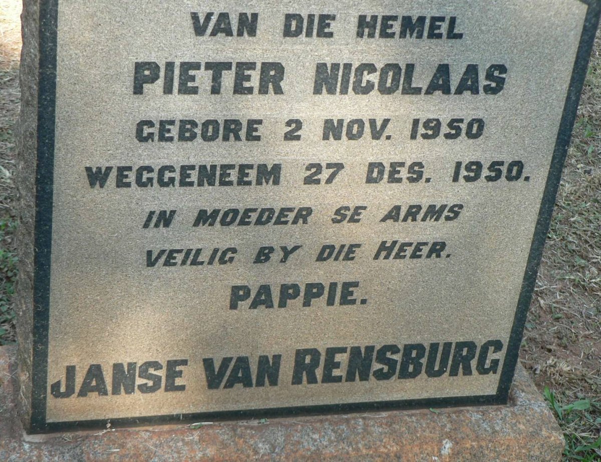 RENSBURG Pieter Nicolaas, Janse van 1950-1950