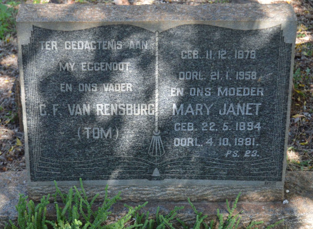 RENSBURG C.F., van 1878-1958 &amp; Mary Janet 1894-1981