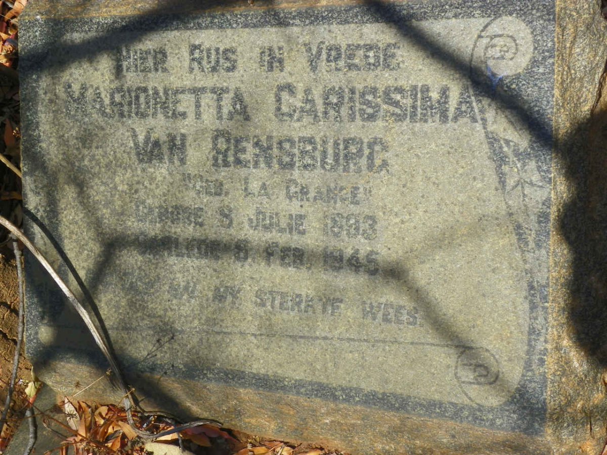 RENSBURG Marionetta Carissima, van nee LA GRANGE 1893-1945