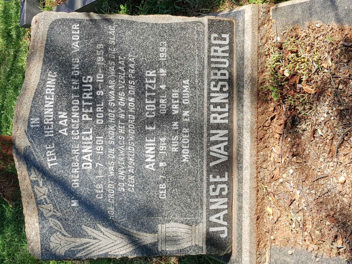 RENSBURG Daniel Petrus, Janse van 1901-1959 &amp; Annie E. Coetzer 1914-1993