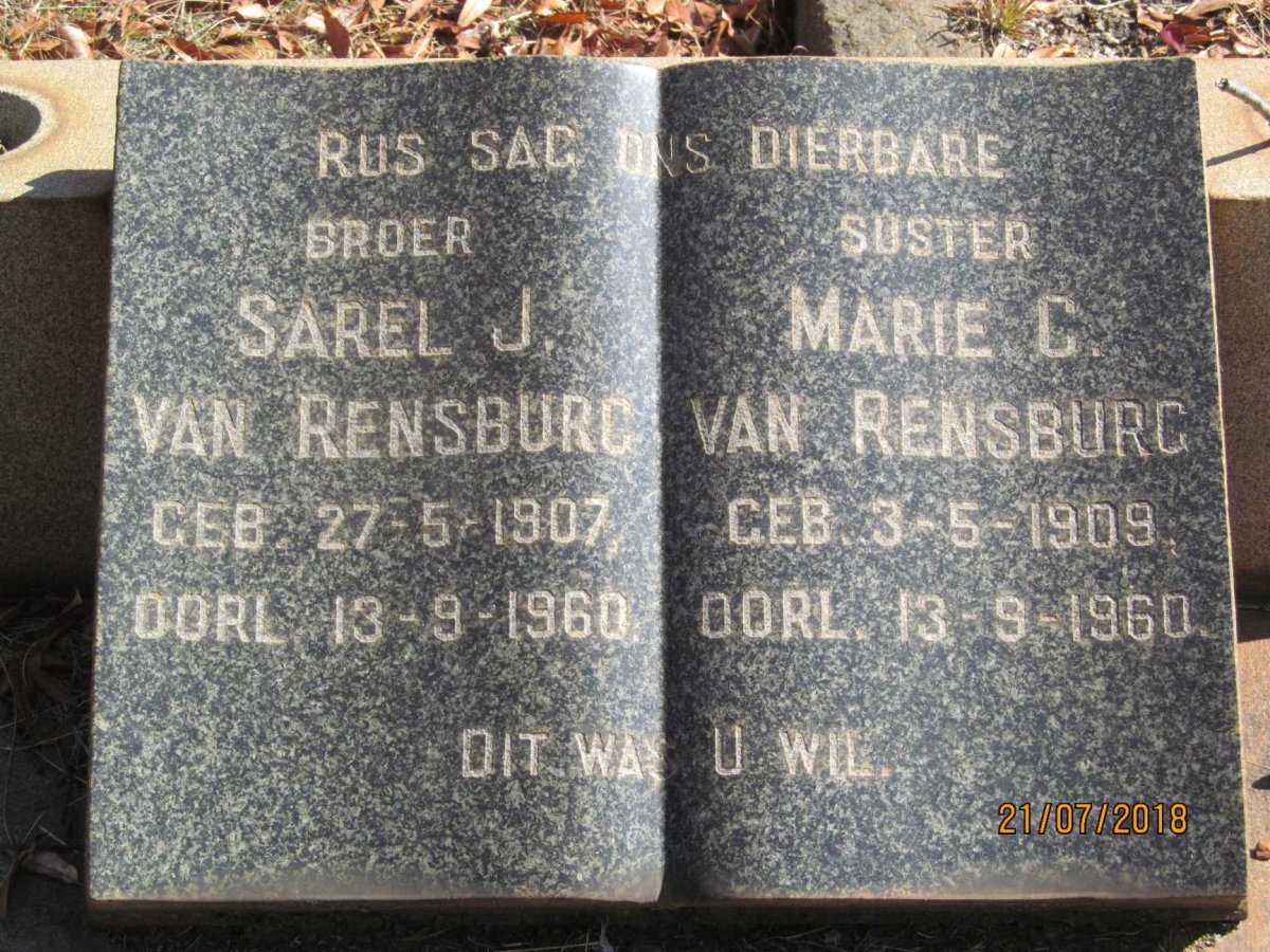 RENSBURG Sarel J., van 1907-1960 &amp; Marie C. 1909-1960