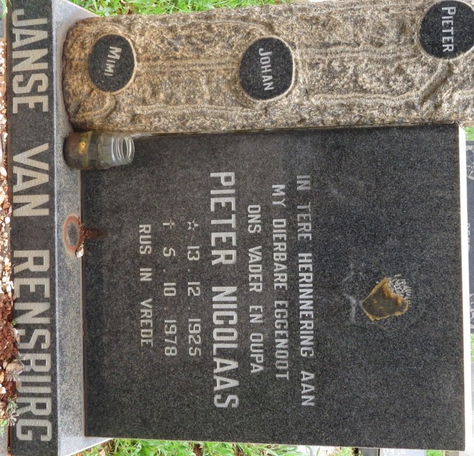 RENSBURG Pieter Nicolaas, Janse van 1925-1978