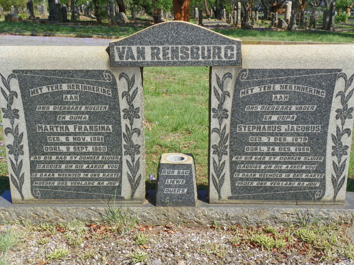 RENSBURG Stephanus Jacobus, van 1879-1958 &amp; Martha Fransina 1881-1960