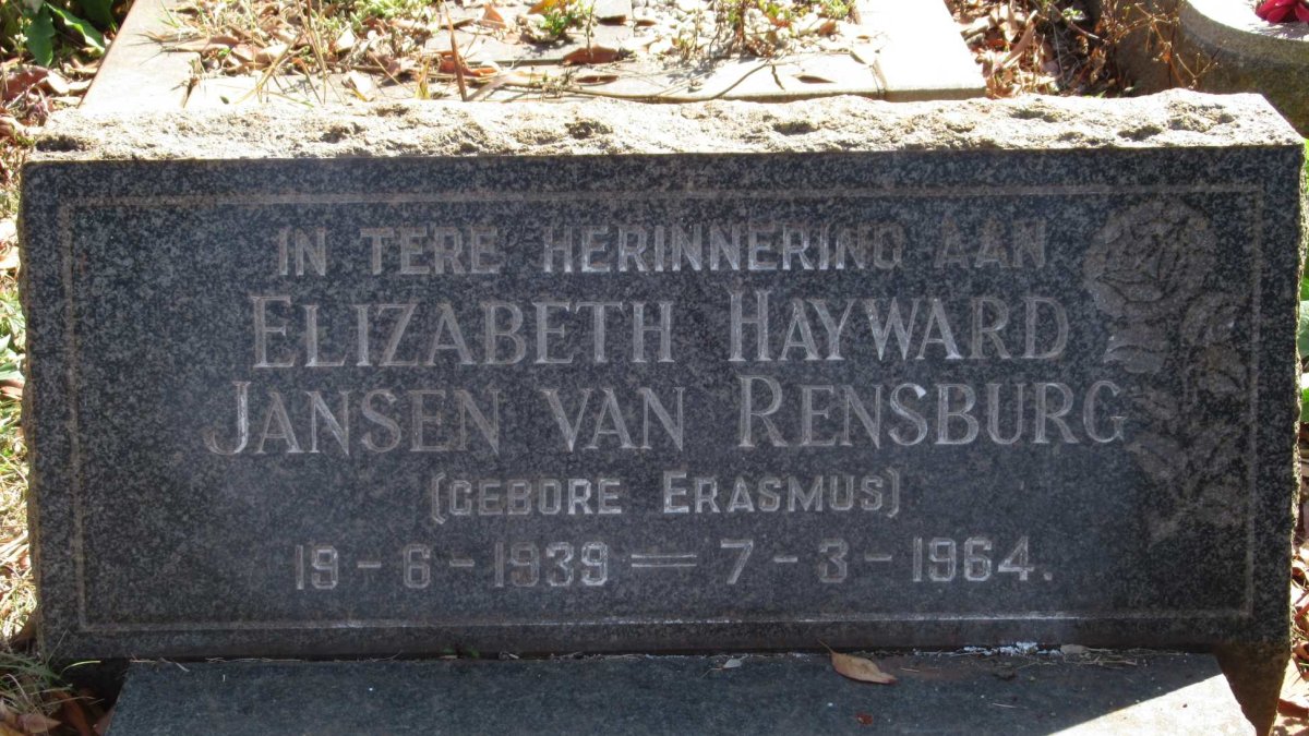 RENSBURG Elizabeth Hayward, Jansen van nee ERASMUS 1939-1964