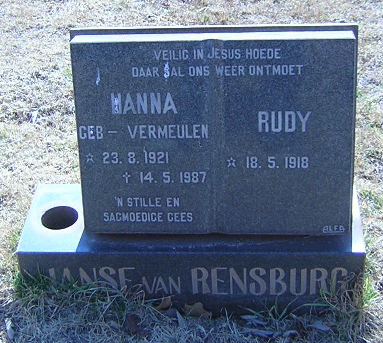 RENSBURG Rudy, Janse van 1918- &amp; Hanna VERMEULEN 1921-1987