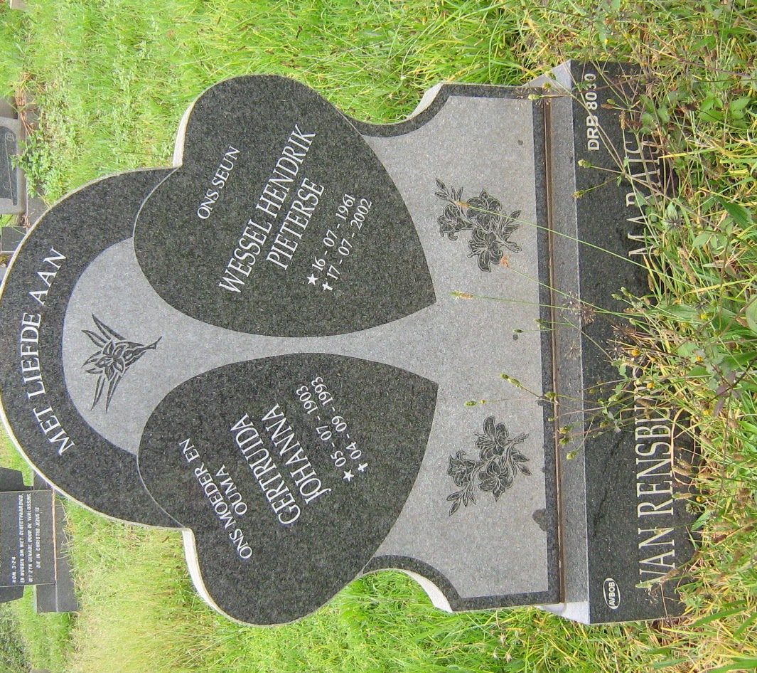 RENSBURG Gertruida Johanna, van 1903-1993 :: MARAIS Wessel Hendrik Pieterse 1961-2002