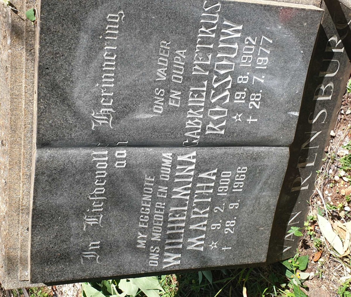 RENSBURG Gabriel Petrus Rossouw, van 1902-1977 &amp; Wilhelmina Martha 1900-1966