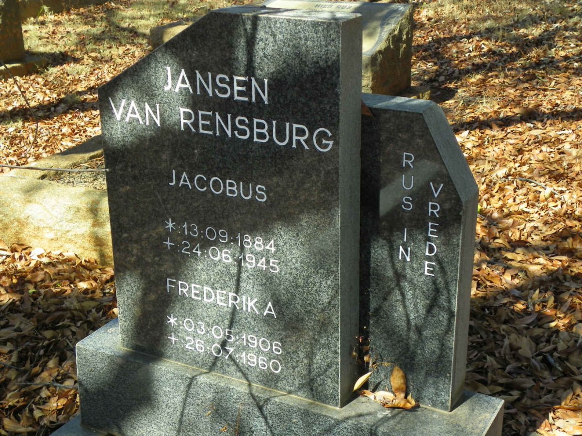 RENSBURG Jacobus, van 1884-1945 &amp; Frederika 1906-1960