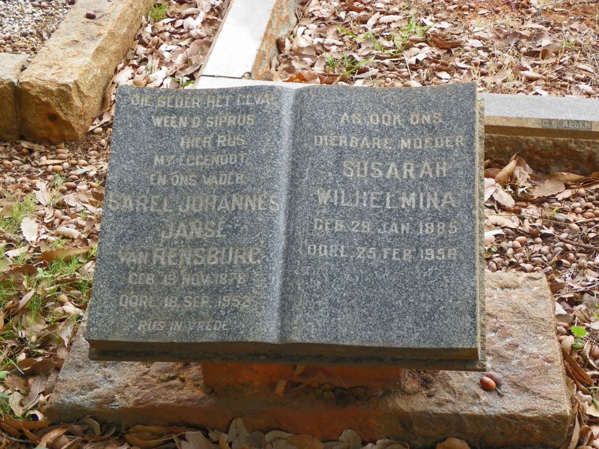 RENSBURG Sarel Johannes, Janse van 1878-1952 &amp; Susarah Wilhelmina 1885-1958