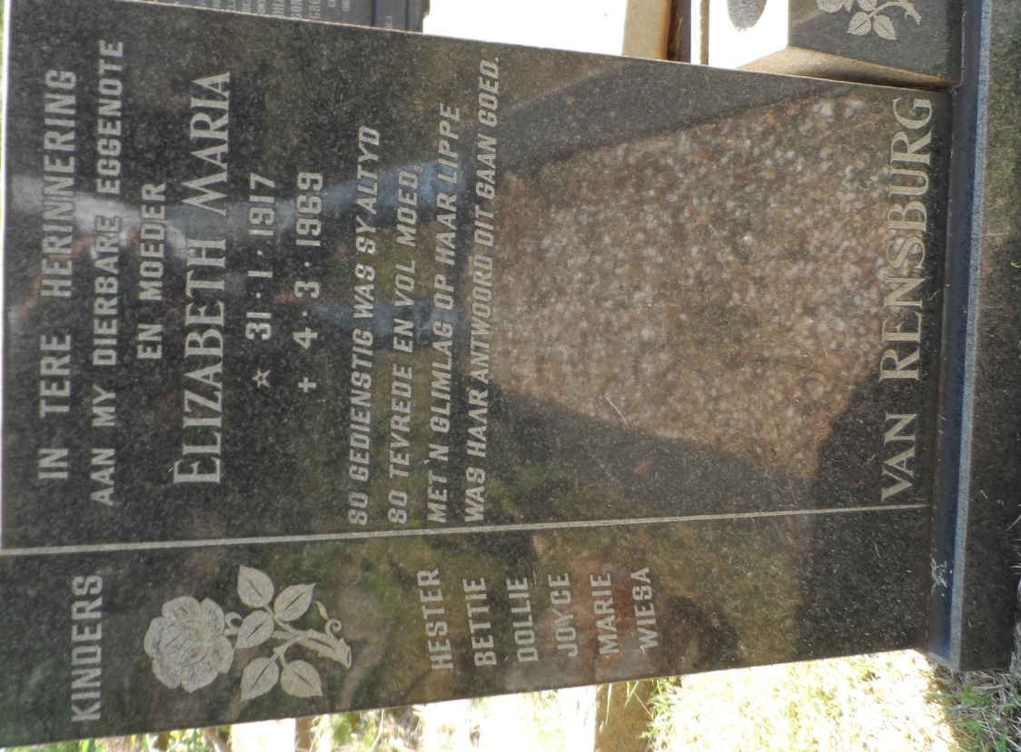 RENSBURG Elizabeth Maria, van 1917-1969