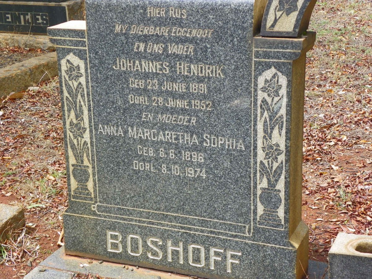 BOSHOFF Johannes Hendrik 1891-1952 &amp; Anna Margaretha Sophia 1896-1974