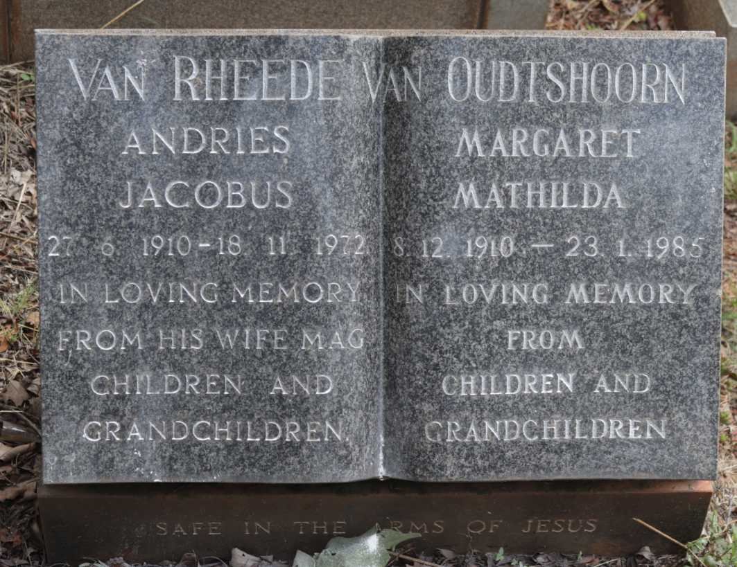 RHEEDE Andries Jacobus, van 1910-1972 &amp; Margaret Mathilda VAN OUDSHOORN 1910-1985