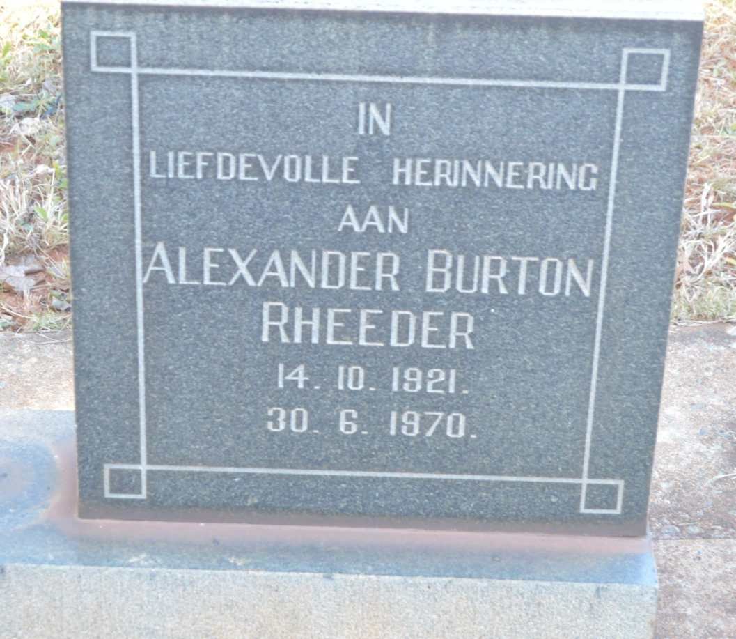 RHEEDER Alexander Burton 1921-1970