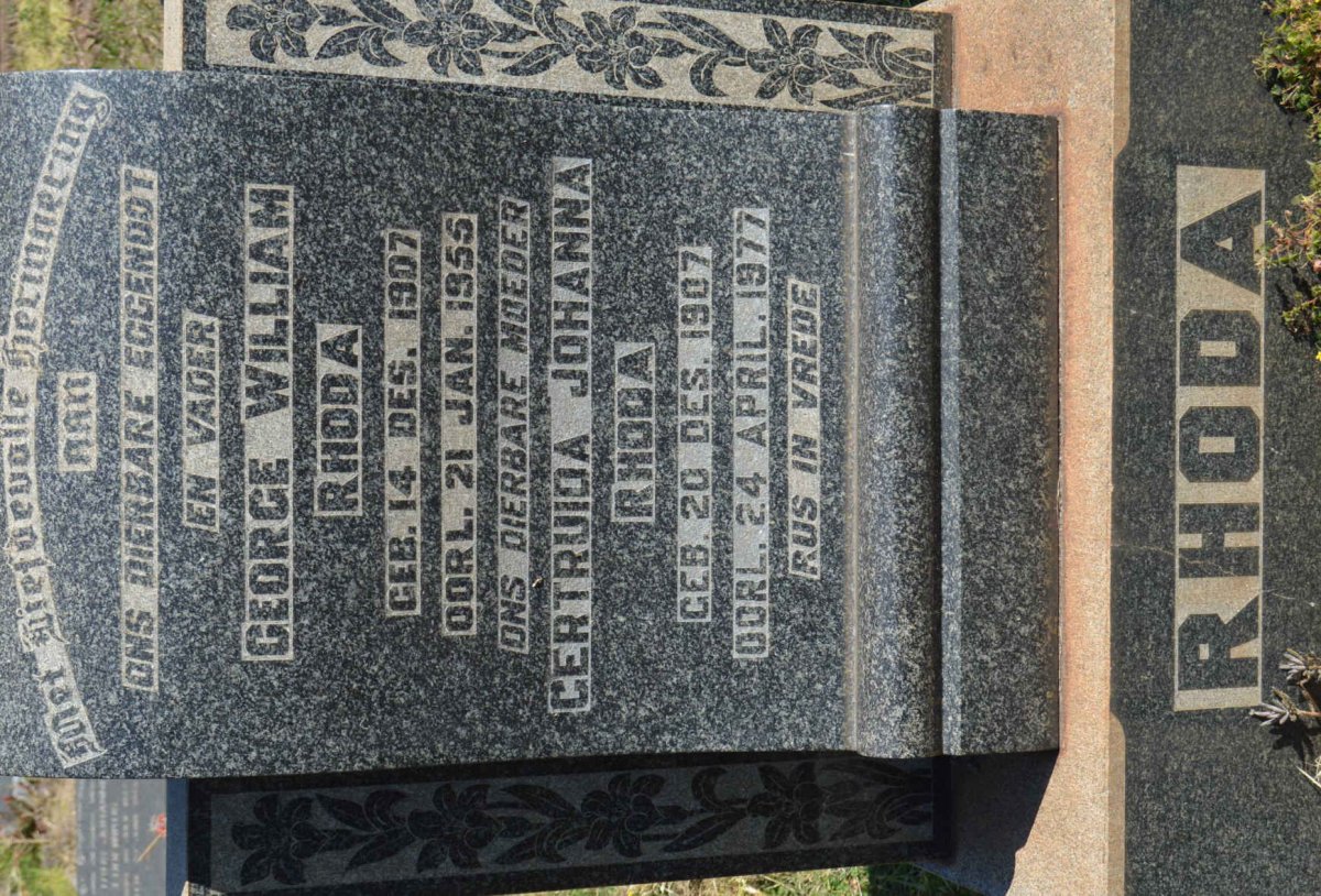 RHODA George William 1907-1955 &amp; Gertruida Johanna 1907-1977