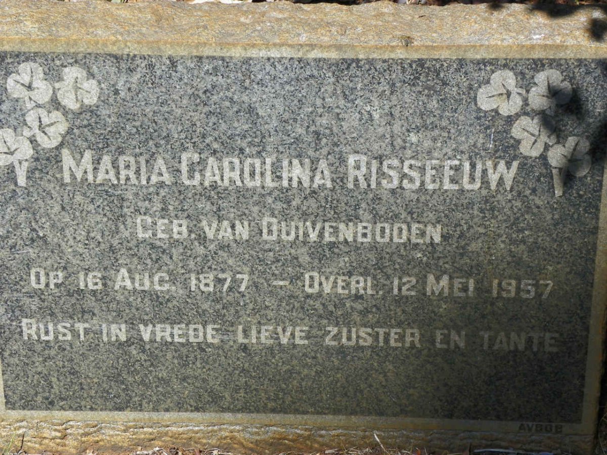 RISSEEUW Maria Carolina nee VAN DUIVENBODEN 1877-1957