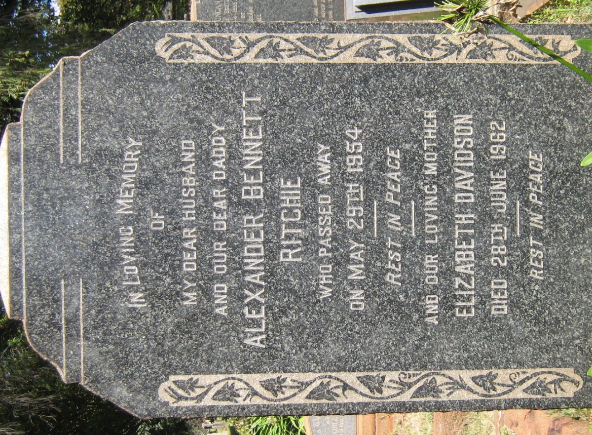 RITCHIE Alexander Bennett -1954 &amp; Elizabeth DAVIDSON -1962