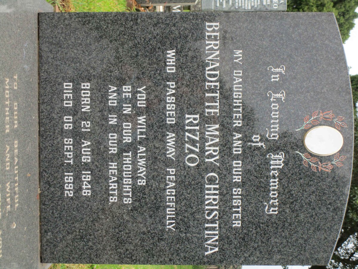 RIZZO Bernadette Mary Christina 1946-1992