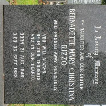 RIZZO Bernadette Mary Christina 1946-1992