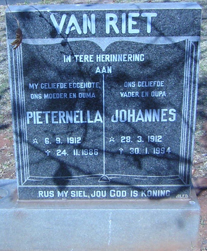RIET Johannes, van 1912-1994 &amp; Pieternella 1912-1986