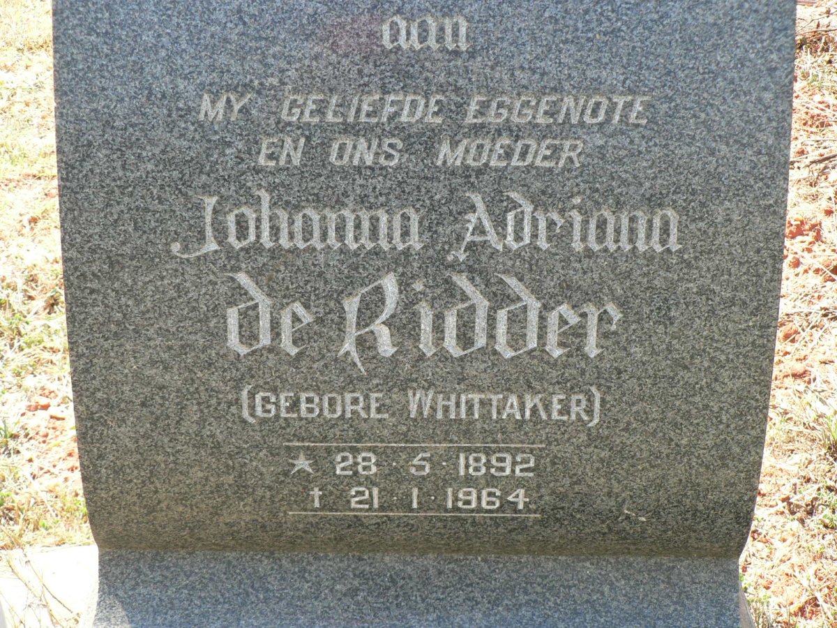 RIDDER Johanna Adriana, de nee WHITTAKER 1892-1964