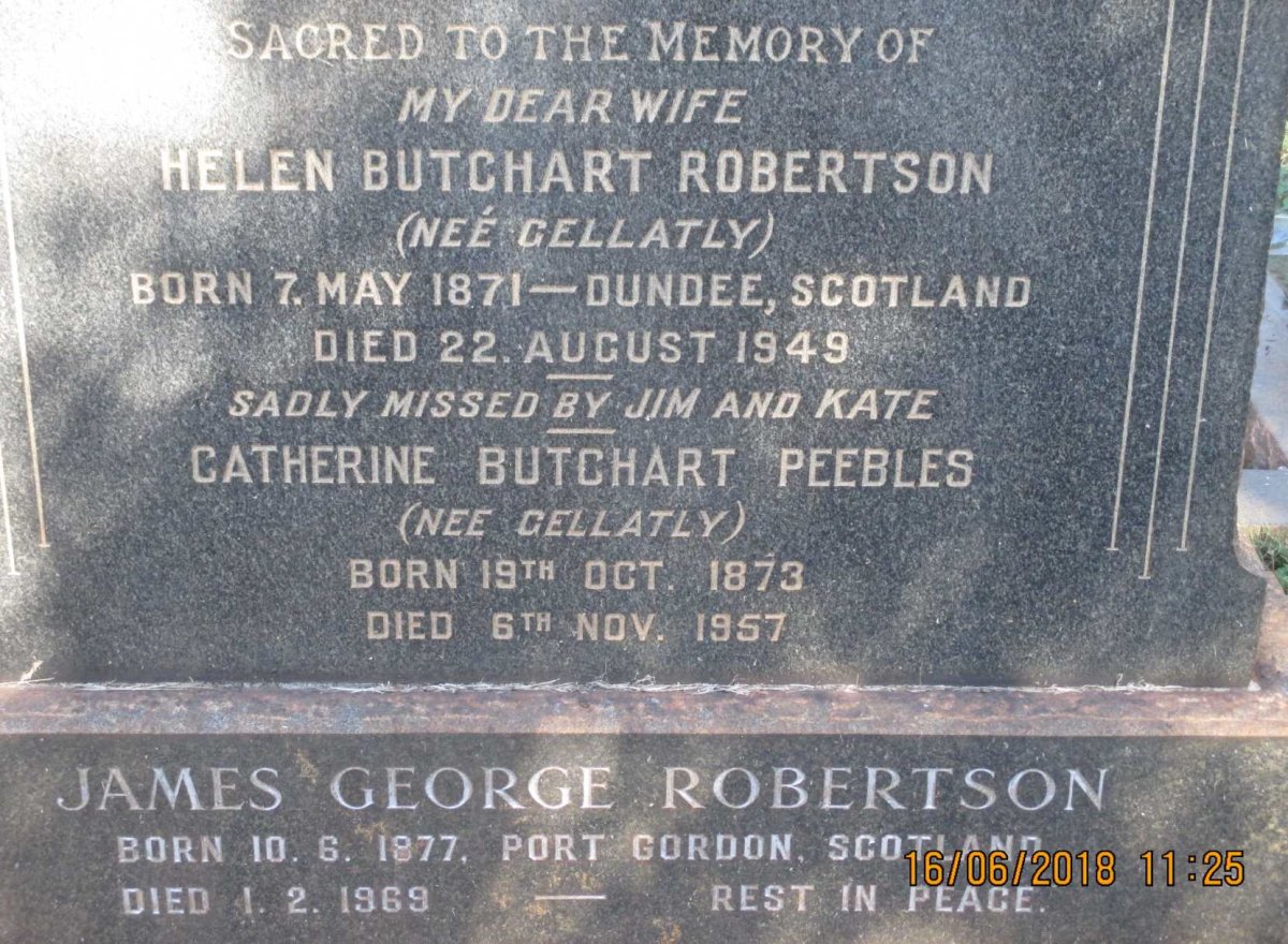 ROBERTSON James George 1877-1969 &amp; Helen Butchart GELLATLY 1871-1949