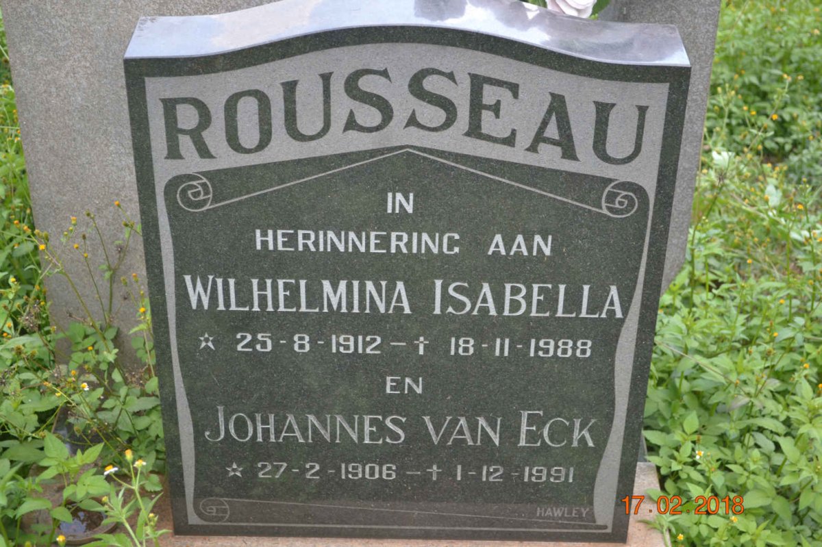 ROUSSEAU Johannes van Eck 1906-1991 &amp; Wilhelmina Isabella 1912-1988