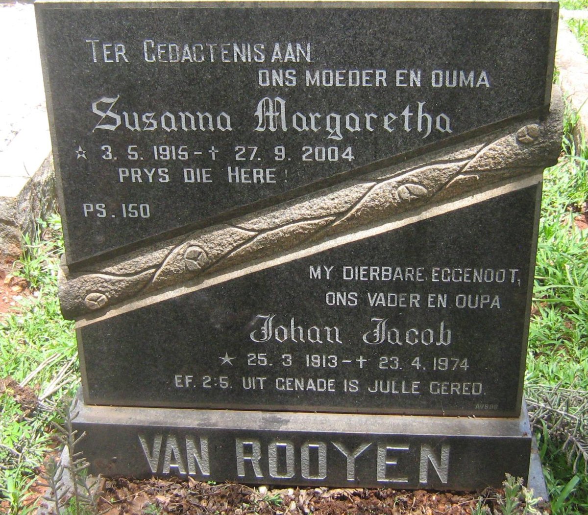 ROOYEN Johan Jacob, van 1913-1974 &amp; Susanna Margaretha 1915-2004
