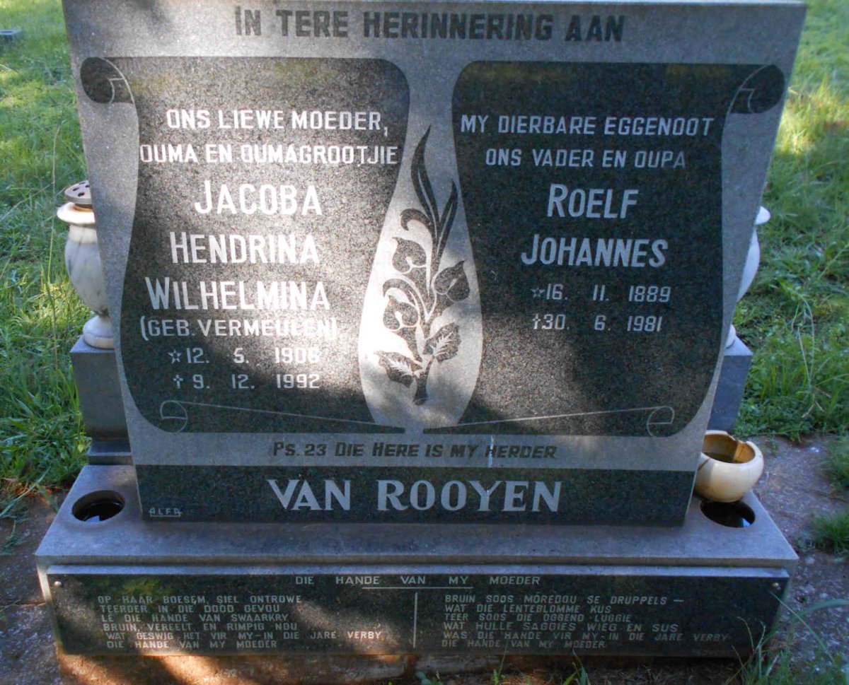 ROOYEN Roelf Johannes, van 1889-1981 &amp; Jacoba Hendrina Wilhelmina VERMEULEN 1906-1992