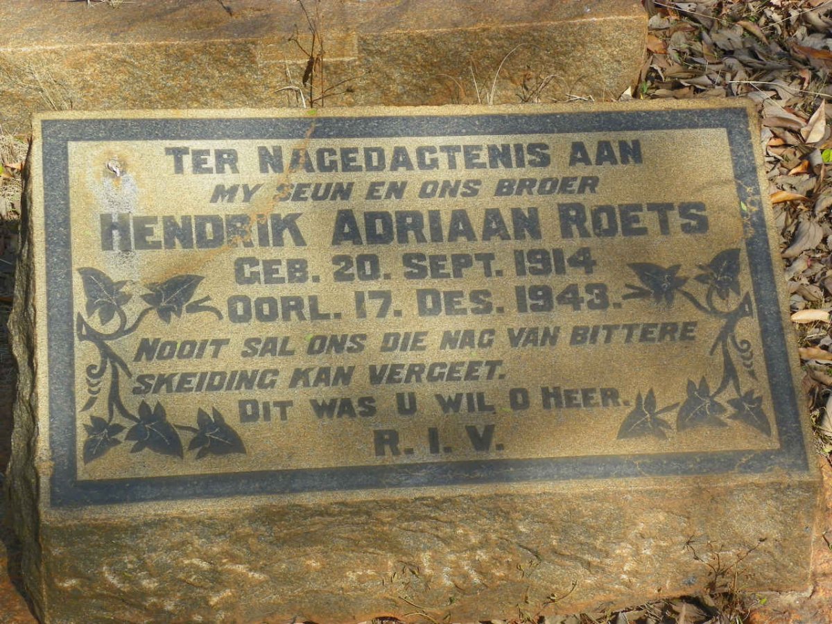 ROETS Hendrik Adriaan 1914-1943